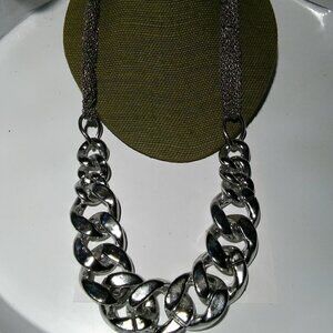 Women`s silver tone large chain statement necklace